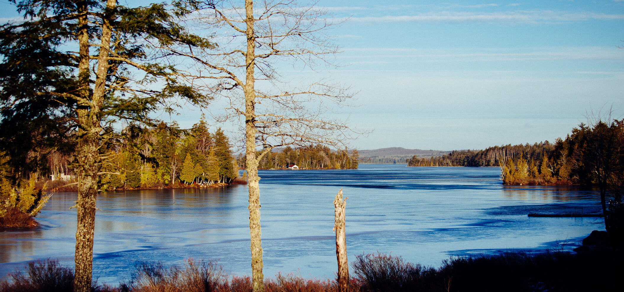 Meddybemps Lake covered in ice in Maine